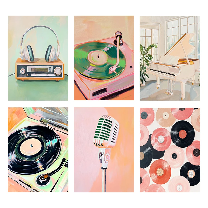 (액자 없음) 복고풍 음악 예술 포스터, 레코드 플레이 - Picture Of Musical Instrument 리뷰 및 가격